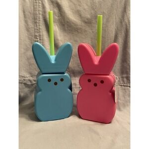 NEW Set of 2 Easter PEEPS Bunny Tumblers Cups w/Lid and Straw 14 oz‎ by Zak!